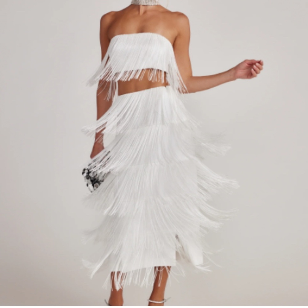 White Fringe Two Piece Set Size Small